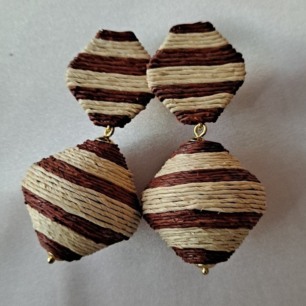 NWOT Tuckernuck Cocoa Striped Raffia Geo Lantern Earrings - One Size